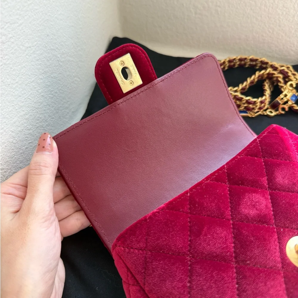 Chanel Burgundy Quilted Velvet Flap Bag - Picture 15 of 16